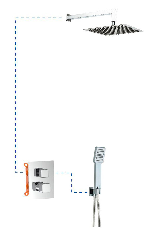 Вградена душ система QB - Aquagrif с квадратна душ пита 25x25, ръчен душ и вградено тяло за онлайн магазин KERANOVA