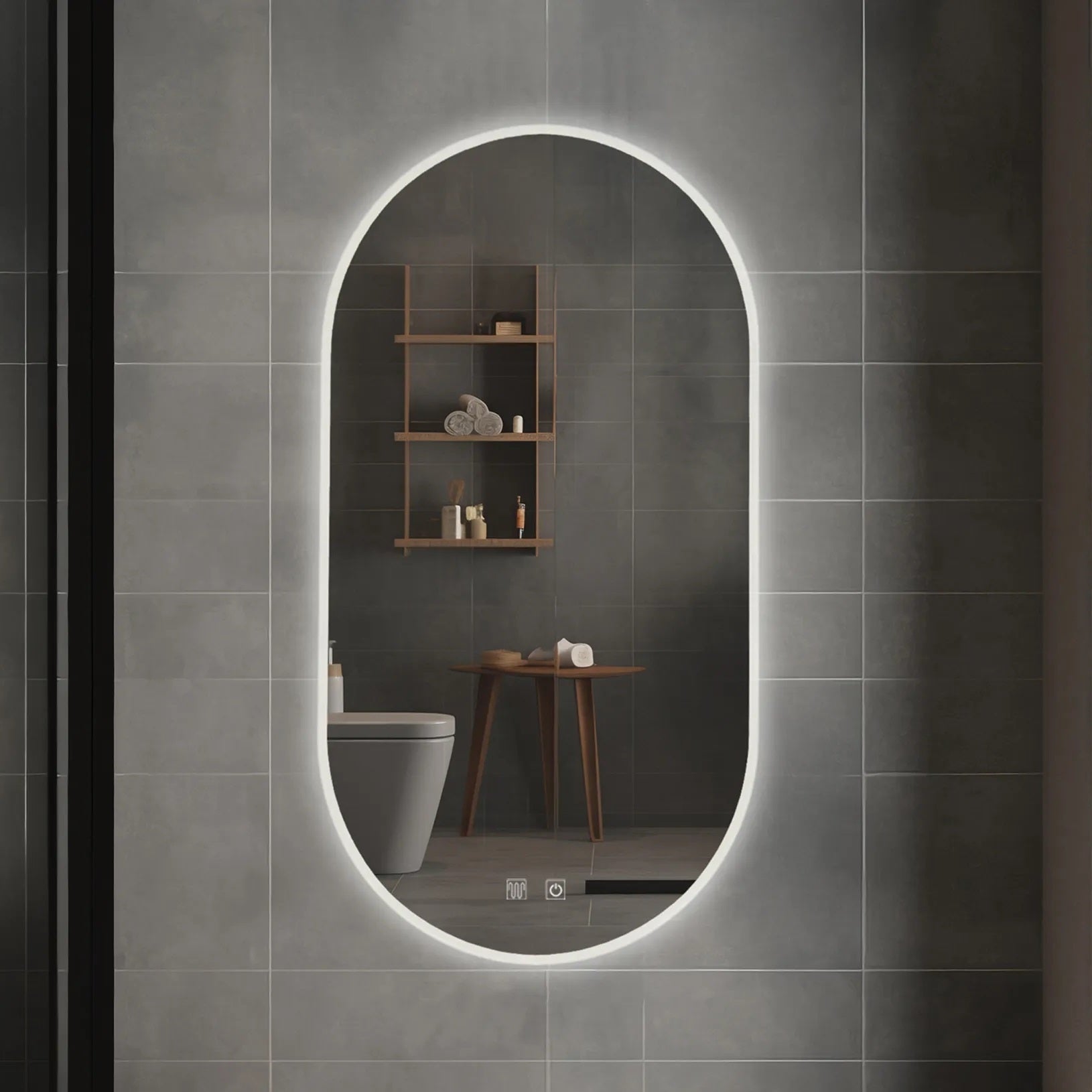 Огледало с осветление и подгрев EGJ 50х90 см. LED огледало за баня с три цвята светлина, димиране и антизамъгляване - KERANOVA онлайн магазин