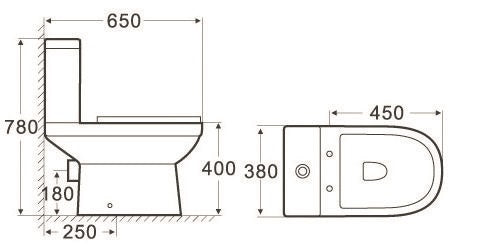 Моноблок Esai Rimless тоалетна чиния бял порцелан, седалка със забавено падане, Rimless, двойно 3/6 л - KERANOVA онлайн магазин