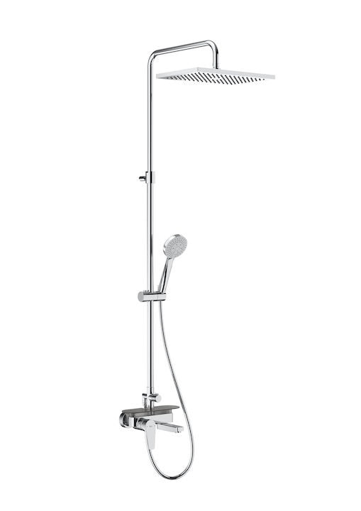 Even-M Roca душ колона с чучур, стенна душ система с голяма квадратна душ глава RAIN, хром, 3 функции слушалка, шлаух 175 см - KERANOVA