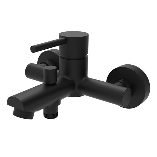 Смесител за вана и душ Evo Matt Black - стенен черен мат смесител с двустепенна ръкохватка и керамичен вентил, онлайн магазин KERANOVA