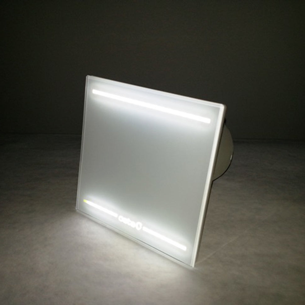Cata E-100 GL бяло стъкло и LED осветление - луксозен вентилатор за баня с тих режим, таймер и регулируемо LED, онлайн магазин KERANOVA