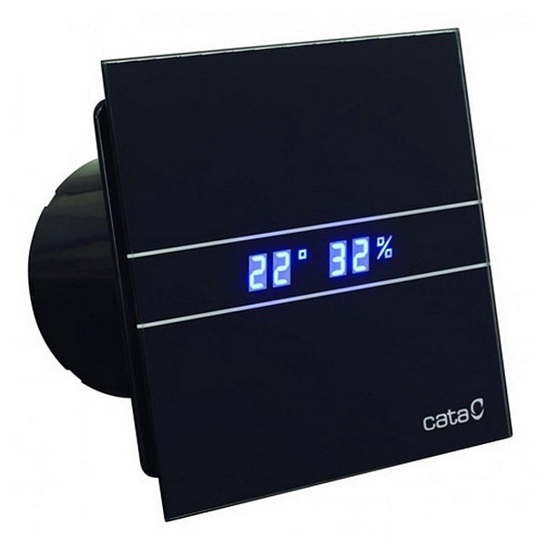 Cata E-100 GTH BK черно стъкло и дисплей - луксозен банен вентилатор с дисплей, сензор за влажност, таймер, 100 мм, 115 m3/h, KERANOVA