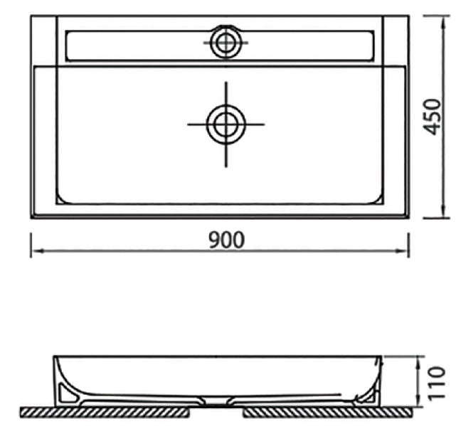 Мивка Edge 90х45 см. порцеланова мивка за баня 90x45x11 см, монтаж на стена, върху мебел или плот - онлайн магазин KERANOVA