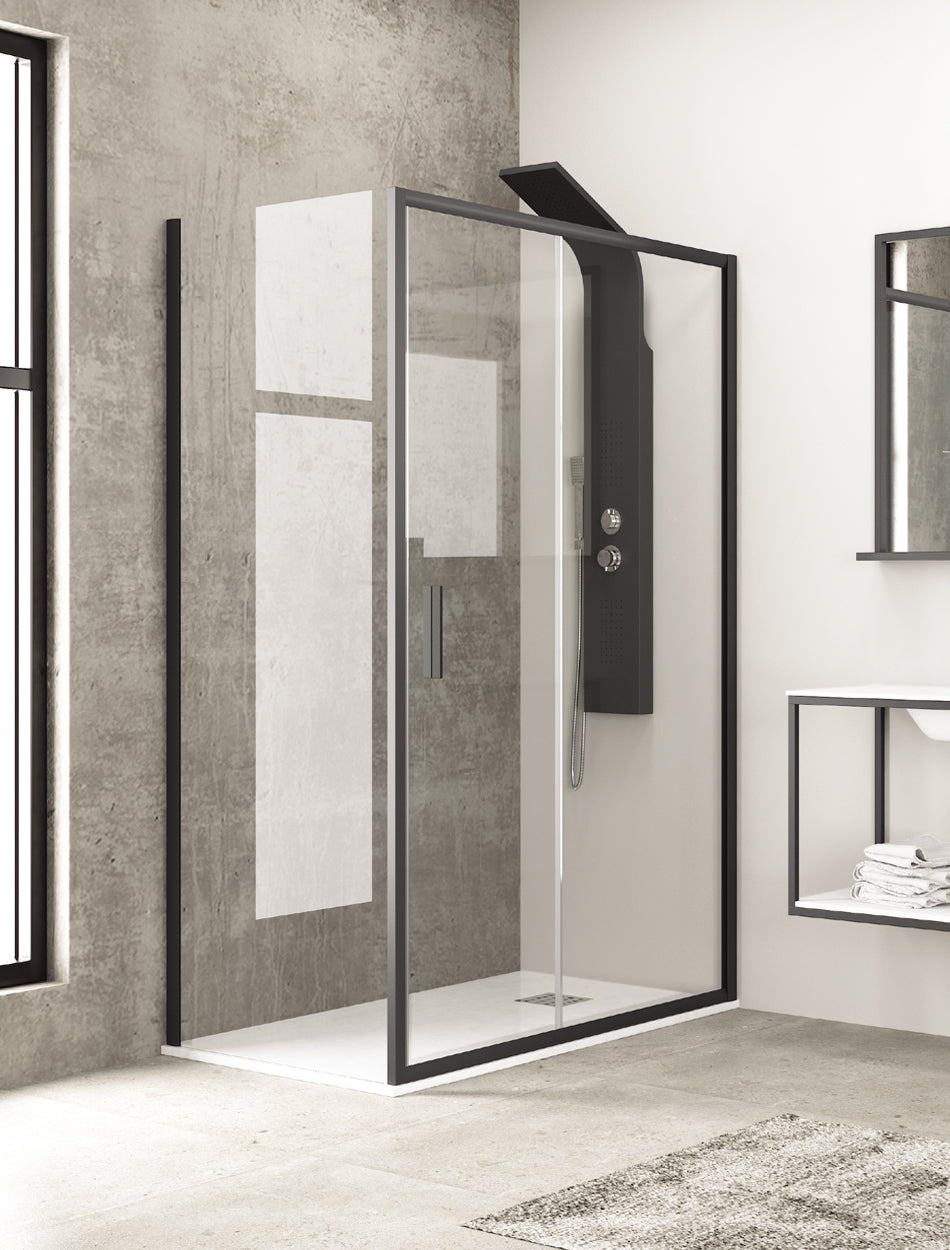 Асиметрична кабина Efe 500 Nero - 70х120 см. черна рамка, прозрачно стъкло, магнитни уплътнения, онлайн магазин KERANOVA
