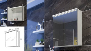 Огледален шкаф Ели 55 см. бял огледален шкаф за баня със светлина и рафт, онлайн магазин KERANOVA