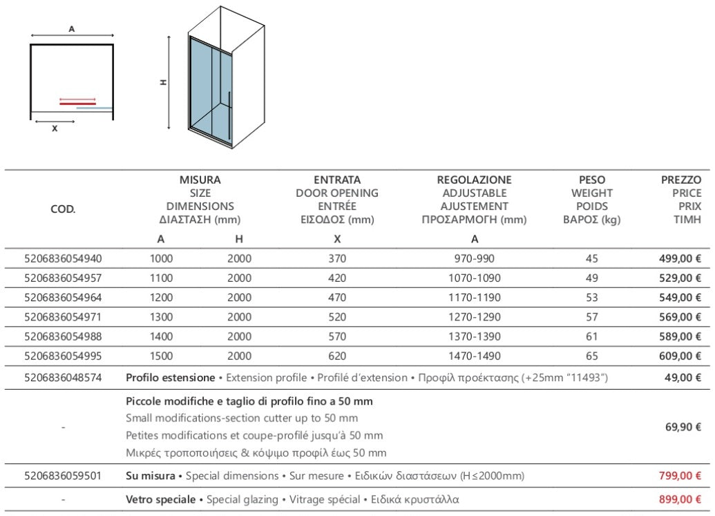 Elysium 400 - 128,5-131,5х200 см. луксозен стъклен параван за баня с плъзгаща и статична част, анти калк, KERANOVA