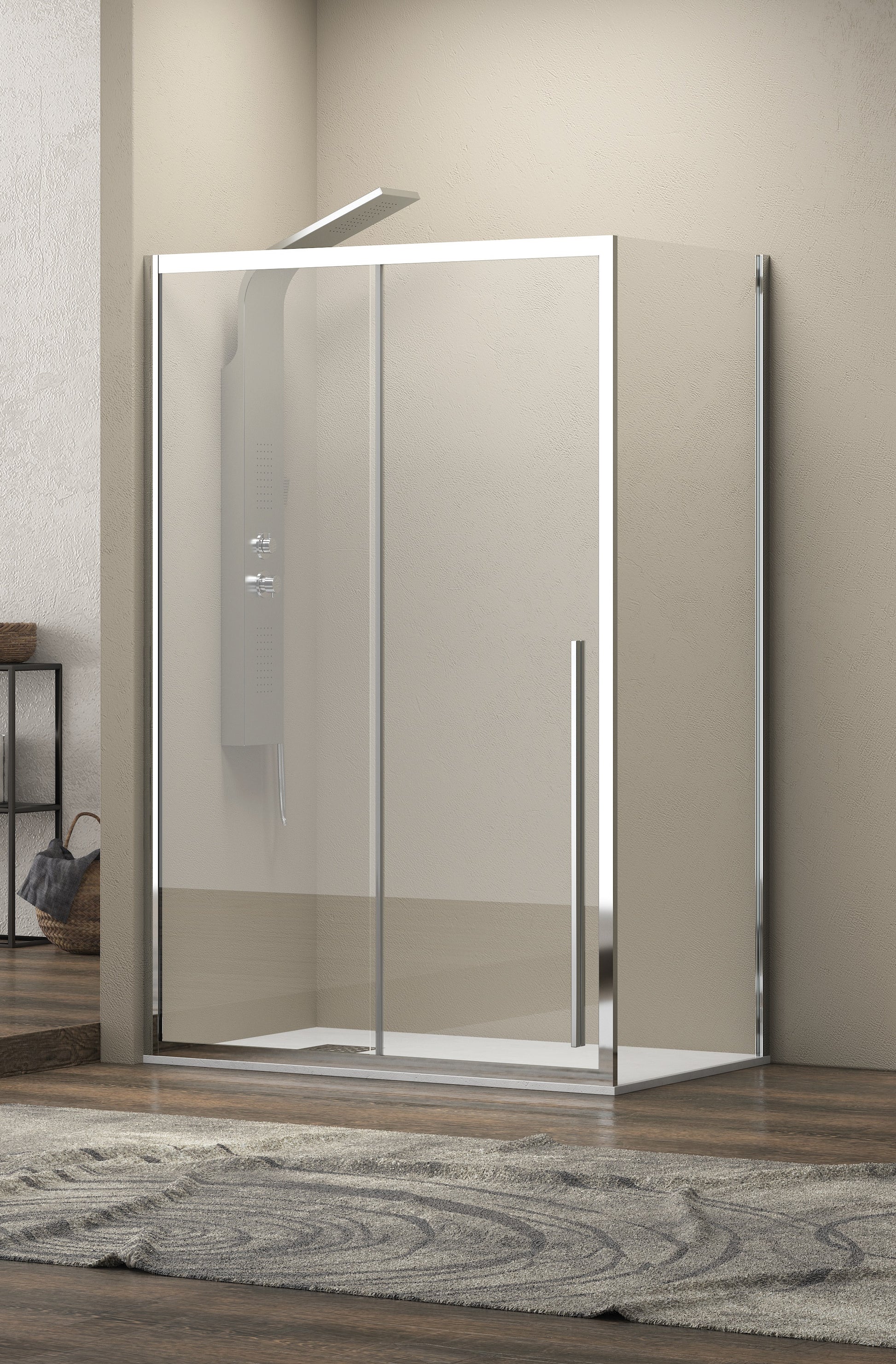 Elysium 400 LS10 - 90x130 - фиксиран страничен панел асиметрична душ кабина 8мм стъкло анти калк KERANOVA онлайн магазин