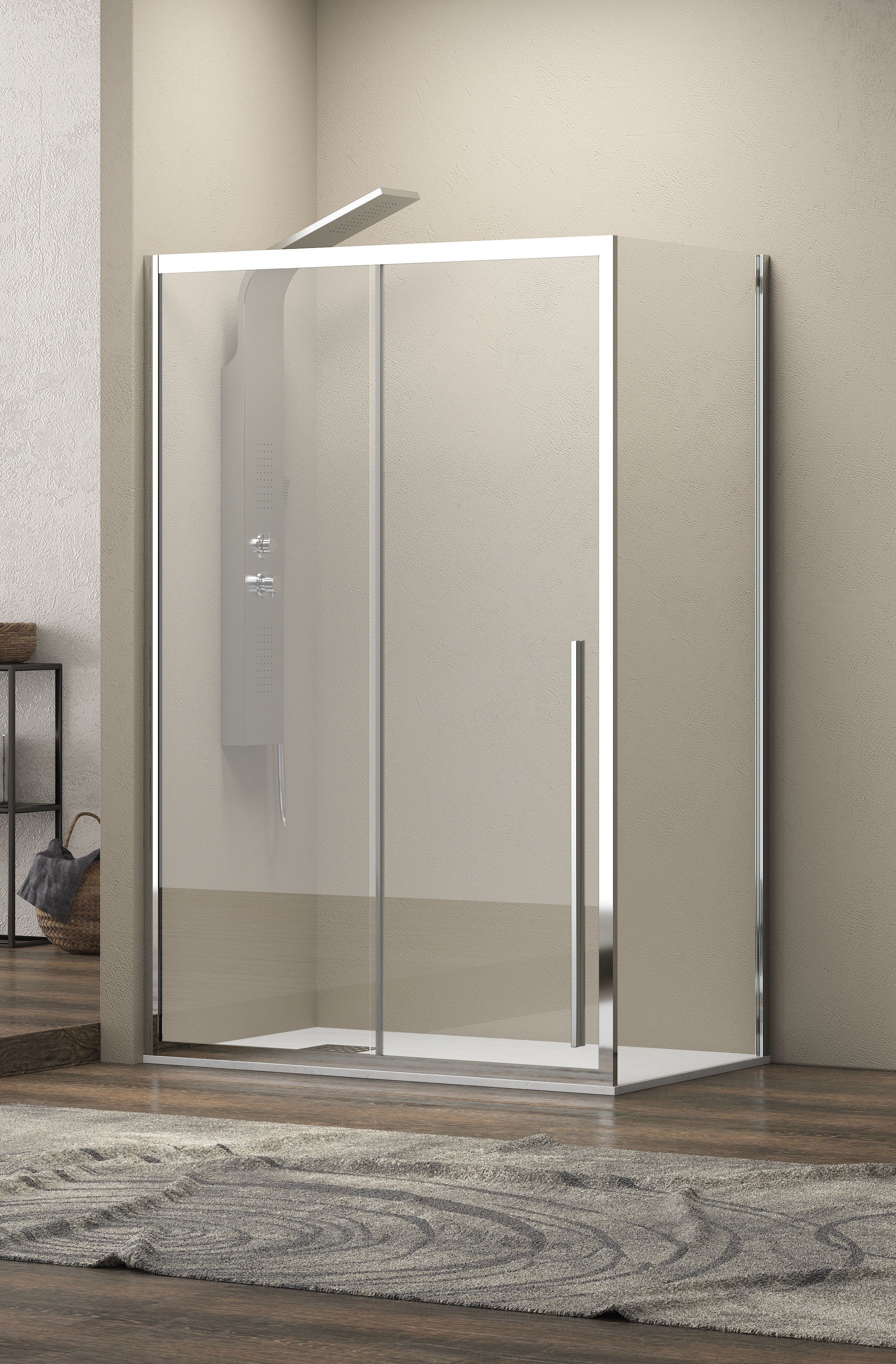 Elysium 400 LS10 - 90x130 - фиксиран страничен панел асиметрична душ кабина 8мм стъкло анти калк KERANOVA онлайн магазин