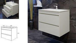 шкаф с мивка Ema 65 см. бял плаващ шкаф за баня с две чекмеджета, онлайн магазин за обзавеждане за бани KERANOVA