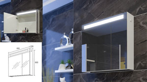 огледален шкаф Ема 65 см. бял LED огледален шкаф за баня от KERANOVA, 65 см, с огледални врати и вградено осветление