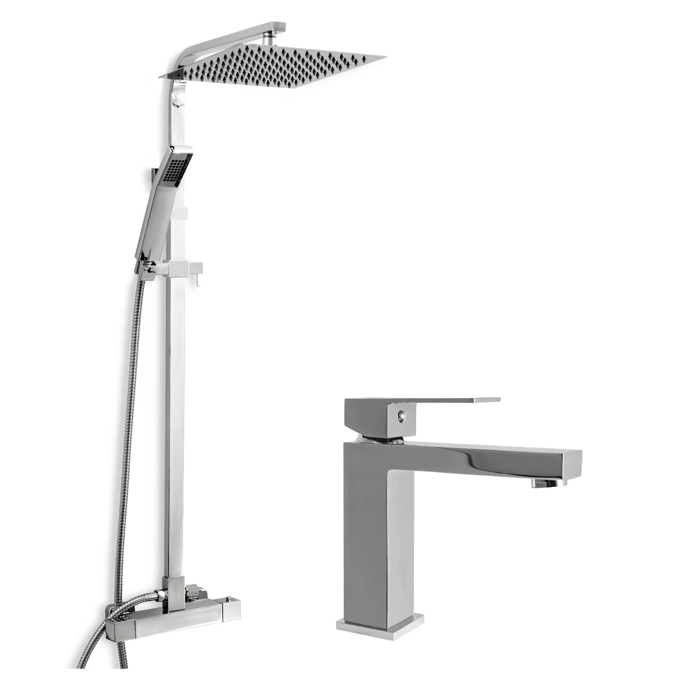 Комплект Fenix Chrome 2 - хромирана душ система с термостат и смесител за мивка, онлайн магазин за обзавеждане за бани KERANOVA