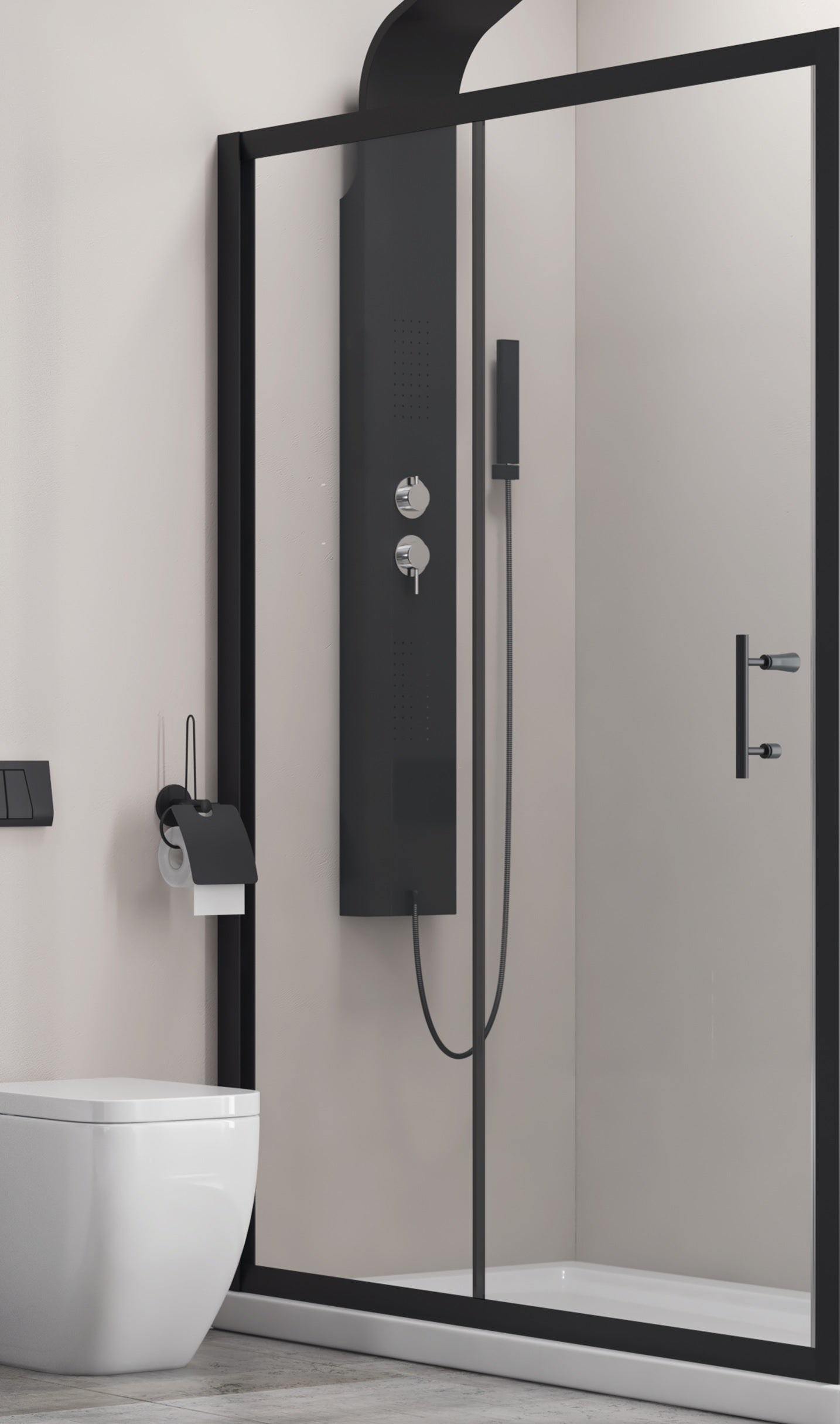 Flora 500 Nero - 116.5-121.5 см. душ параван с черен алуминиев профил, анти-калк, магнитно уплътнение, онлайн магазин KERANOVA