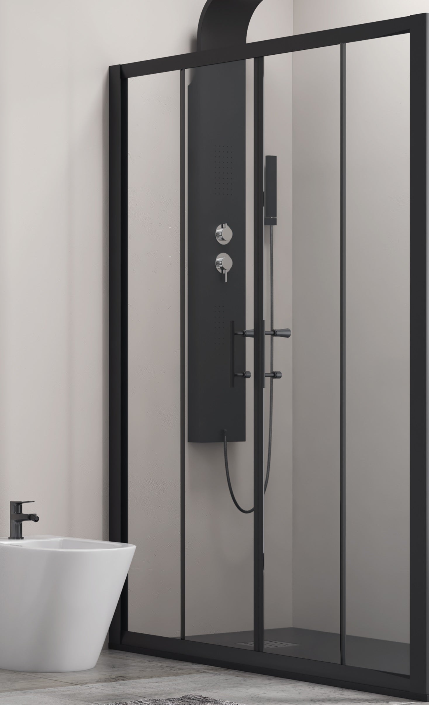 Flora 600 Nero - 215.5-220.5 см. черен алуминиев профил стъклен параван за баня 6мм закалено стъкло анти калк KERANOVA