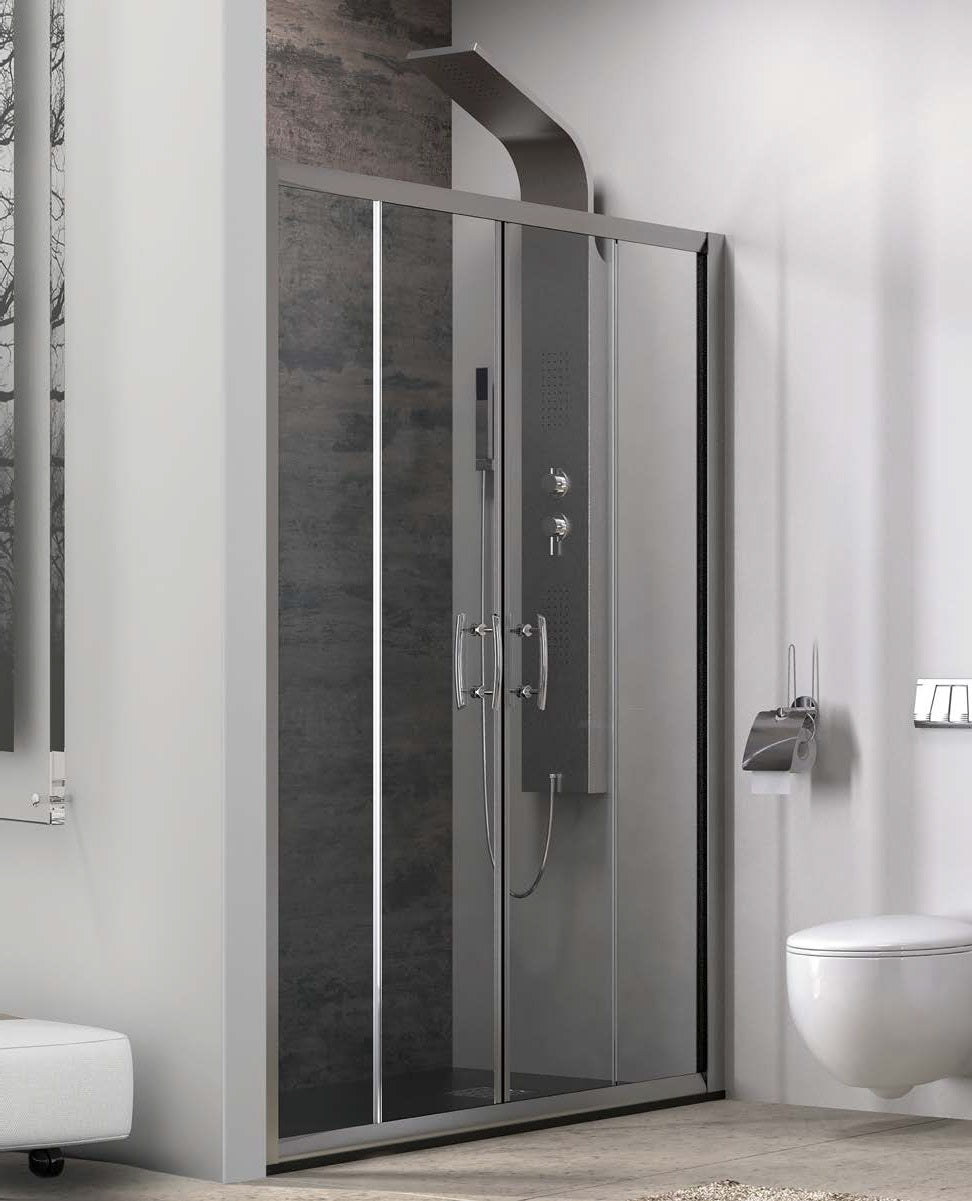 FLORA 600 - 205.5-210.5 см. стъклен параван за баня с две плъзгащи и две стационарни стъкла, 6 мм закалено стъкло, KERANOVA