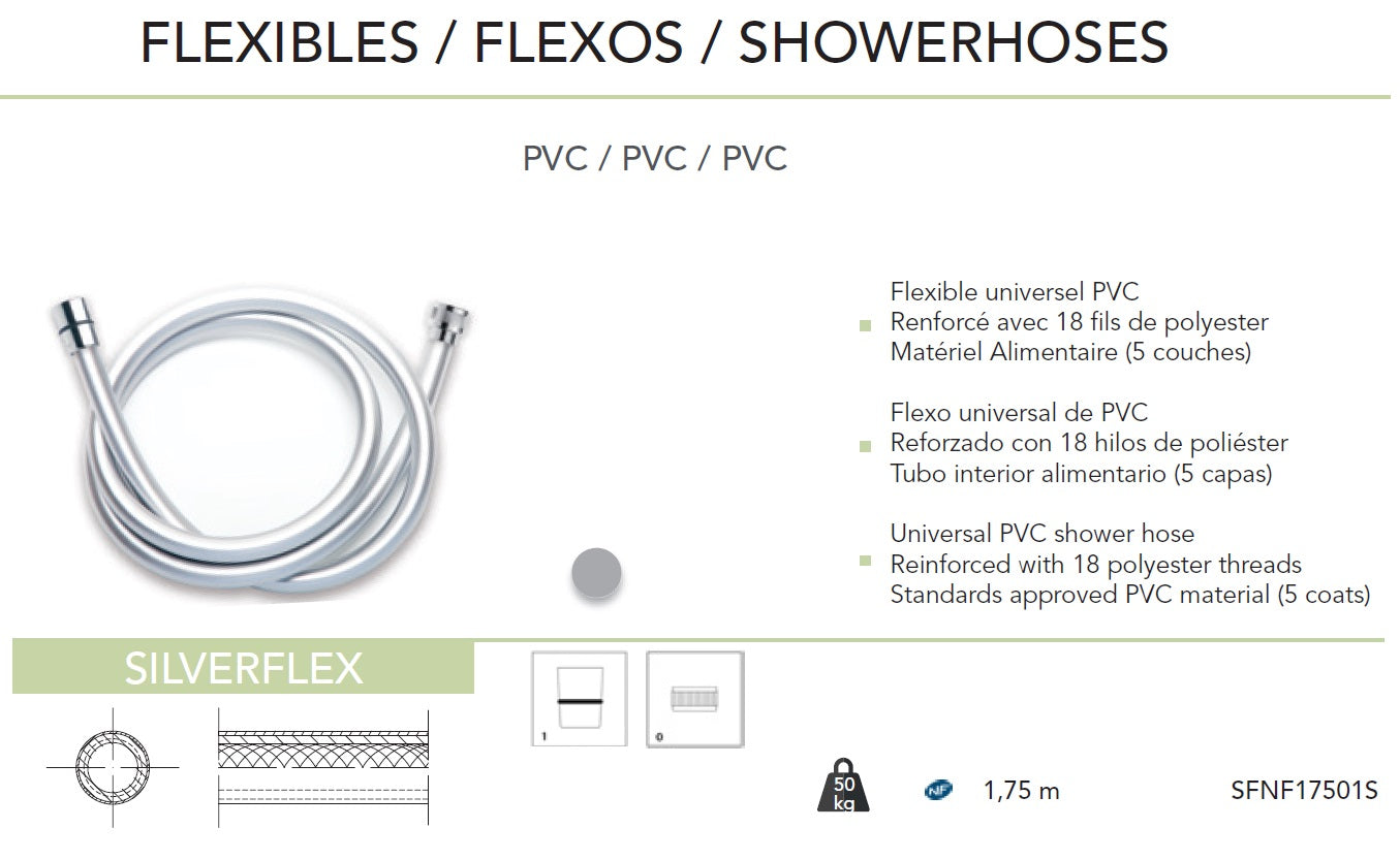 Вграден душ Klip - Genebre Испания, PVC шлаух 175 см, антиусукване, онлайн магазин KERANOVA