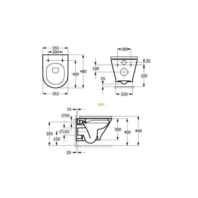 Комплект Duplo + GAP COMPACT Round Rimless - Roca технически чертеж с размери за вграждане, монтаж и отвори | KERANOVA онлайн магазин