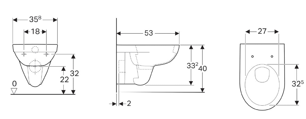 GEBERIT DUOFIX DELTA 21 с тоалетна Geberit Selnova - технически чертеж с размери за окачена тоалетна, за онлайн магазин за обзавеждане за бани KERANOVA