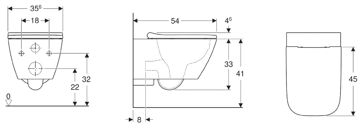 GEBERIT DUOFIX DELTA 30 Chrome с тоалетна Geberit Smyle Rimfree – технически чертежи и размери за онлайн магазин KERANOVA