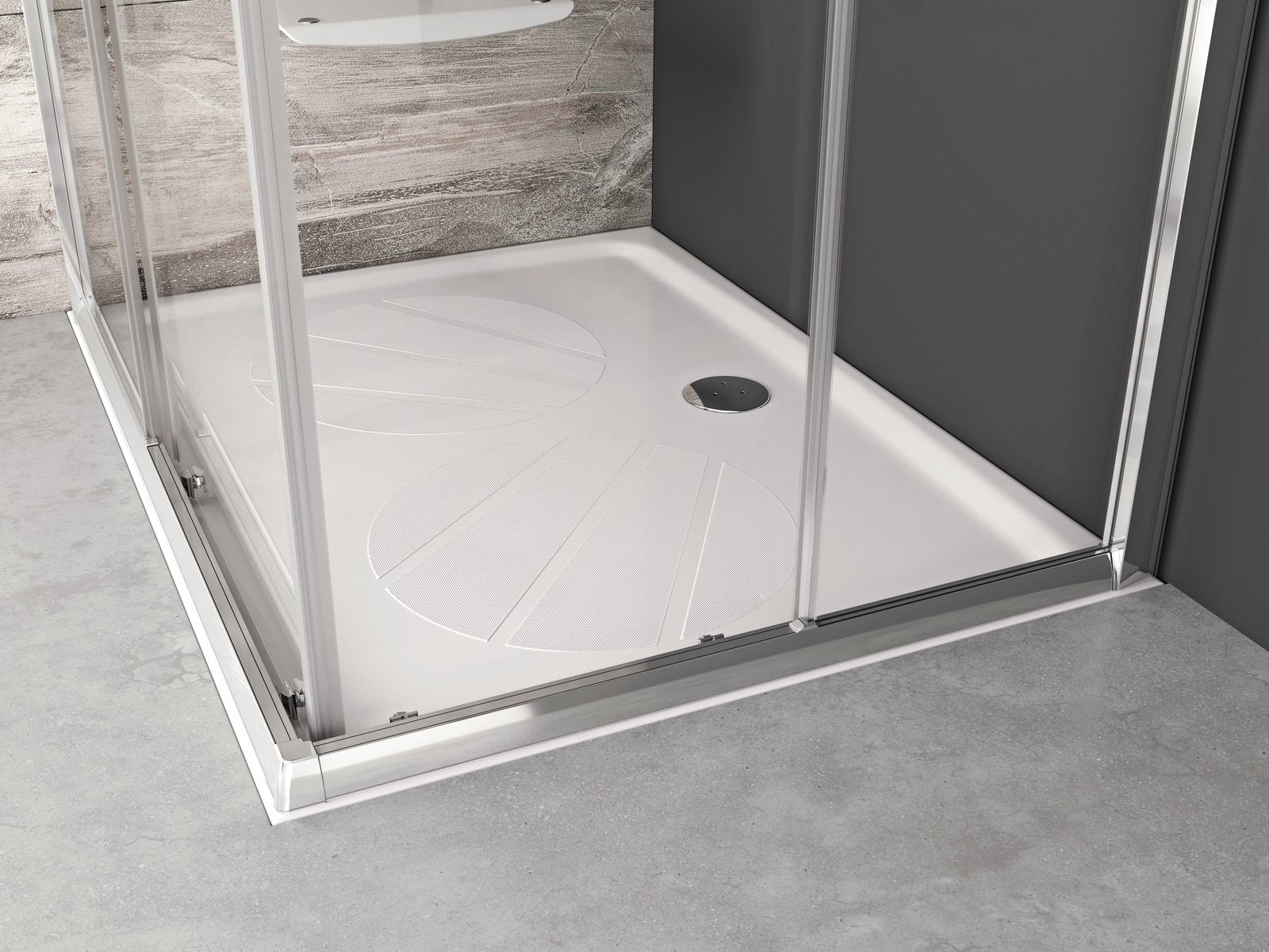 Душ корито Gigant Pro от лят мрамор 100х80, 110х80, 120х80 и 120х90 см. с прозрачна кабина и сифони.