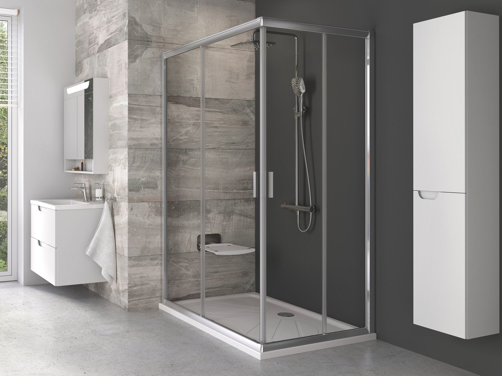 Душ корито Gigant Pro от лят мрамор 100х80, 110х80, 120х80 и 120х90 см. в модерен баня дизайн.