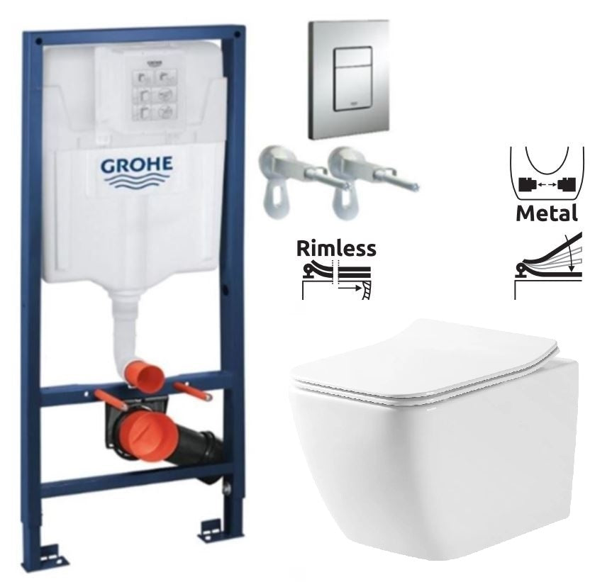 Kомплект Martin Rimless и GROHE Skate Cosmopolitan - комплект тоалетна Martin Square Slim Rimless с вградена структура GROHE за KERANOVA