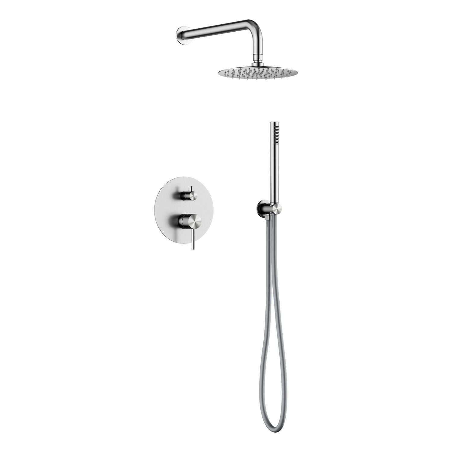 Alt Tag: Вградена душ система Eternity Brushed Steel - неръждаема стомана от неръждаема стомана, душ пита Ф25 см, PVC шлаух 150 см за KERANOVA