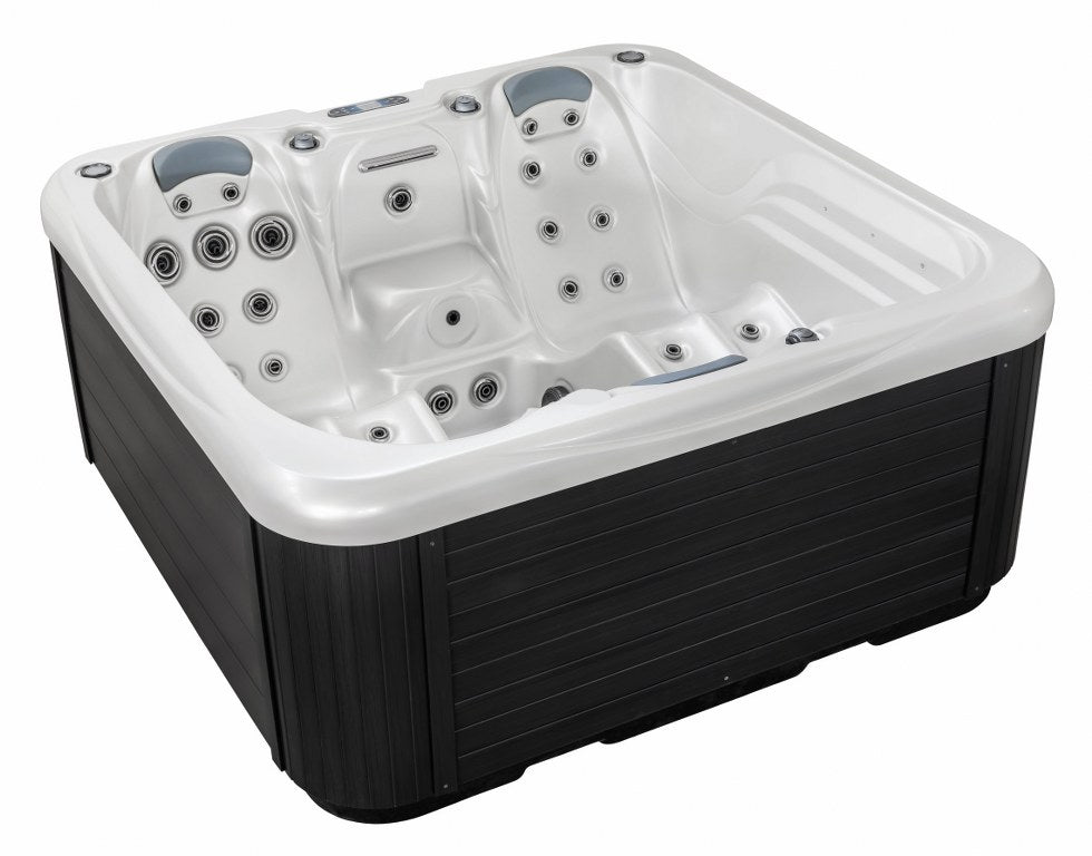 Design HC 2 200x200 см. премиум градинско джакузи от KERANOVA с бял акрил и тъмна облицовка, множество масажни дюзи