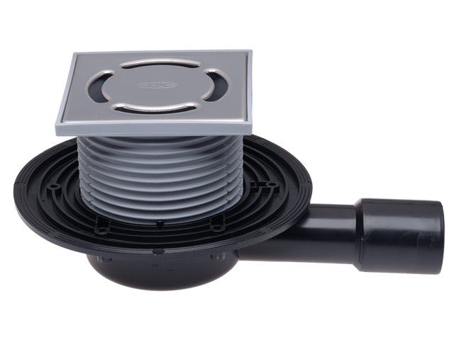 Подов сифон HL90PR с воден затвор PRIMUS, странично оттичане DN40/50, пластмасова рамка 123x123mm – KERANOVA