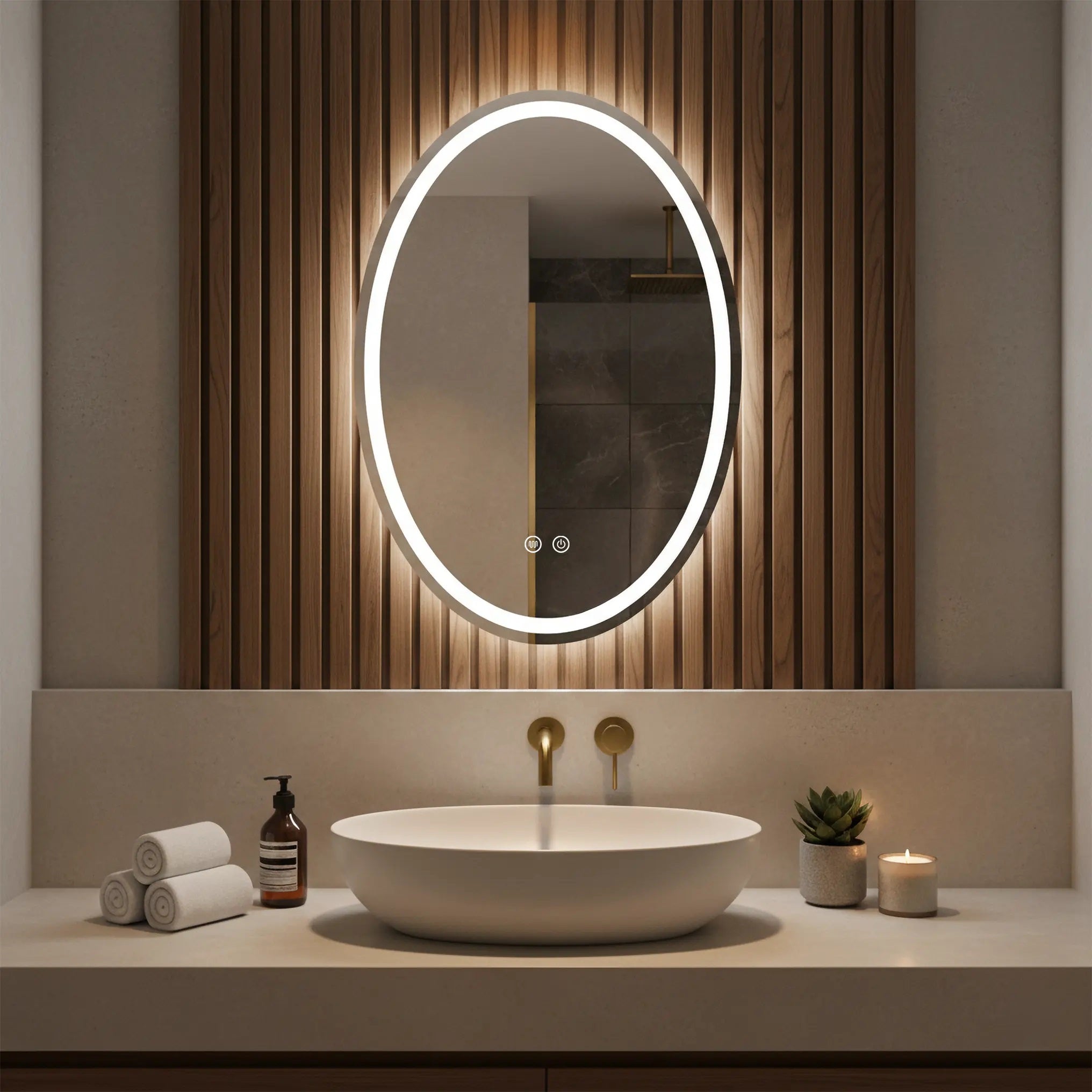 Огледало с осветление и подгрев Marco 50х70 см. LED огледало за баня с touch бутон и против замъгляване