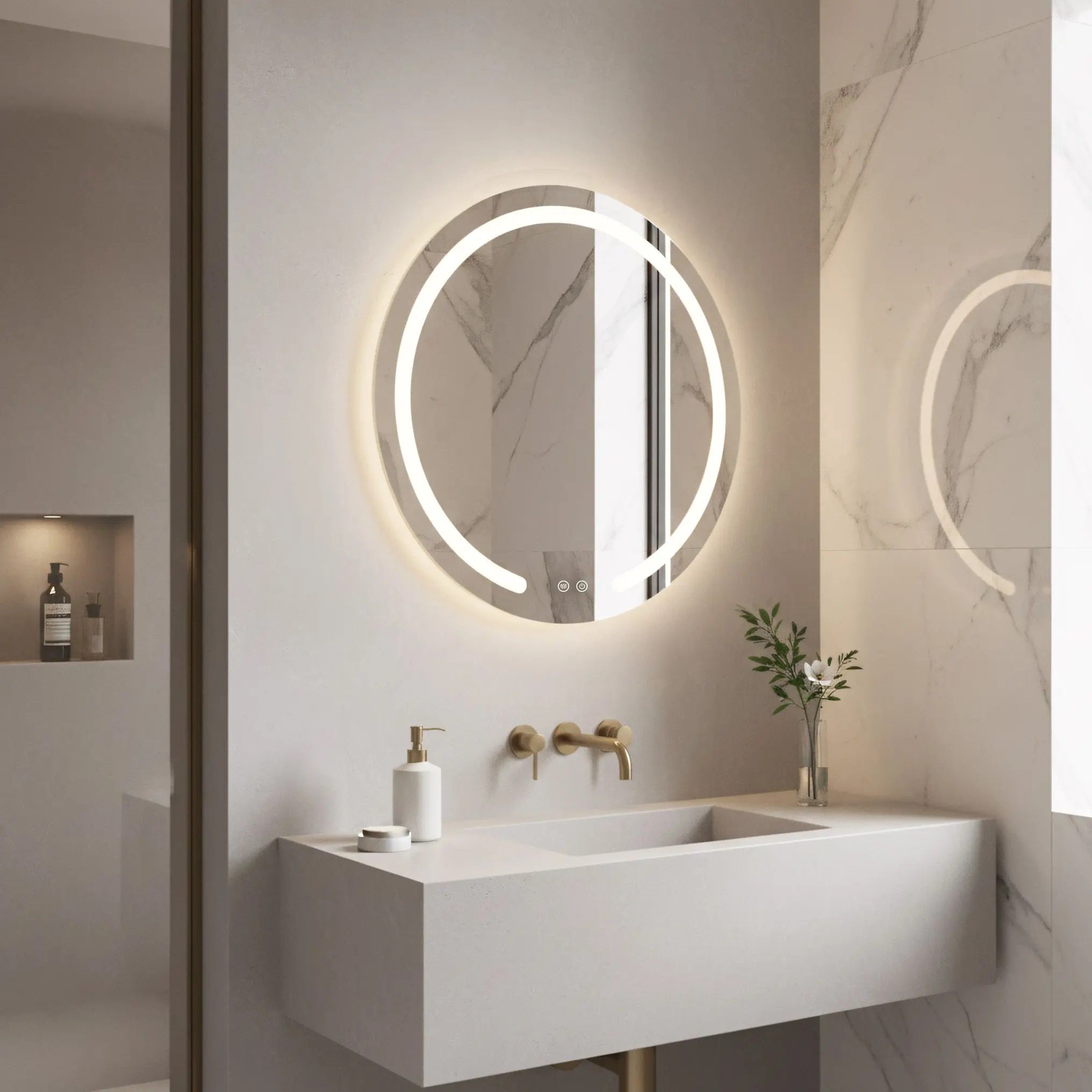 Огледало с осветление и подгрев Modern Ф50 см. кръгло LED огледало за баня с антизамъгляване и touch управление