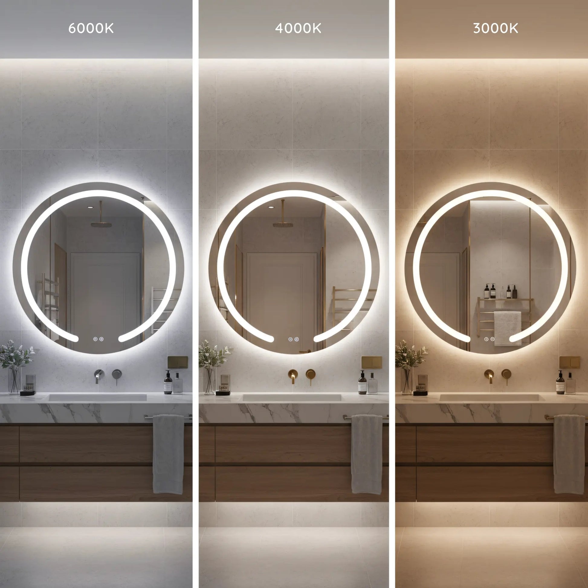 Огледало с осветление и подгрев Modern Ф50 см. LED 3 цвята 6000K/4000K/3000K, димиращо touch, против замъгляване