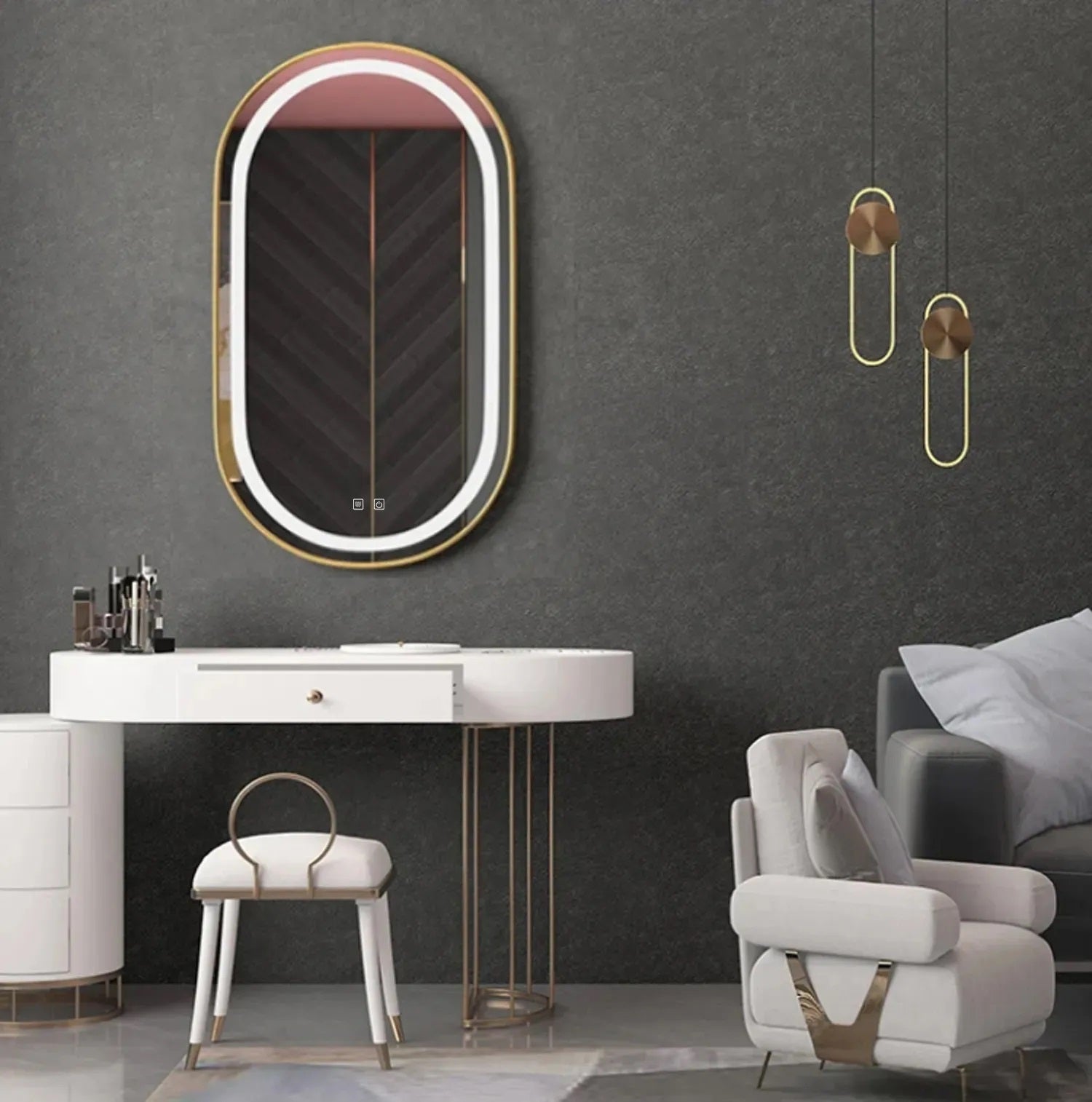 Огледало с осветление и подгрев OLL Brush Gold 60х90 см. - златно матово LED огледало за баня с нагревател, touch управление, KERANOVA онлайн магазин