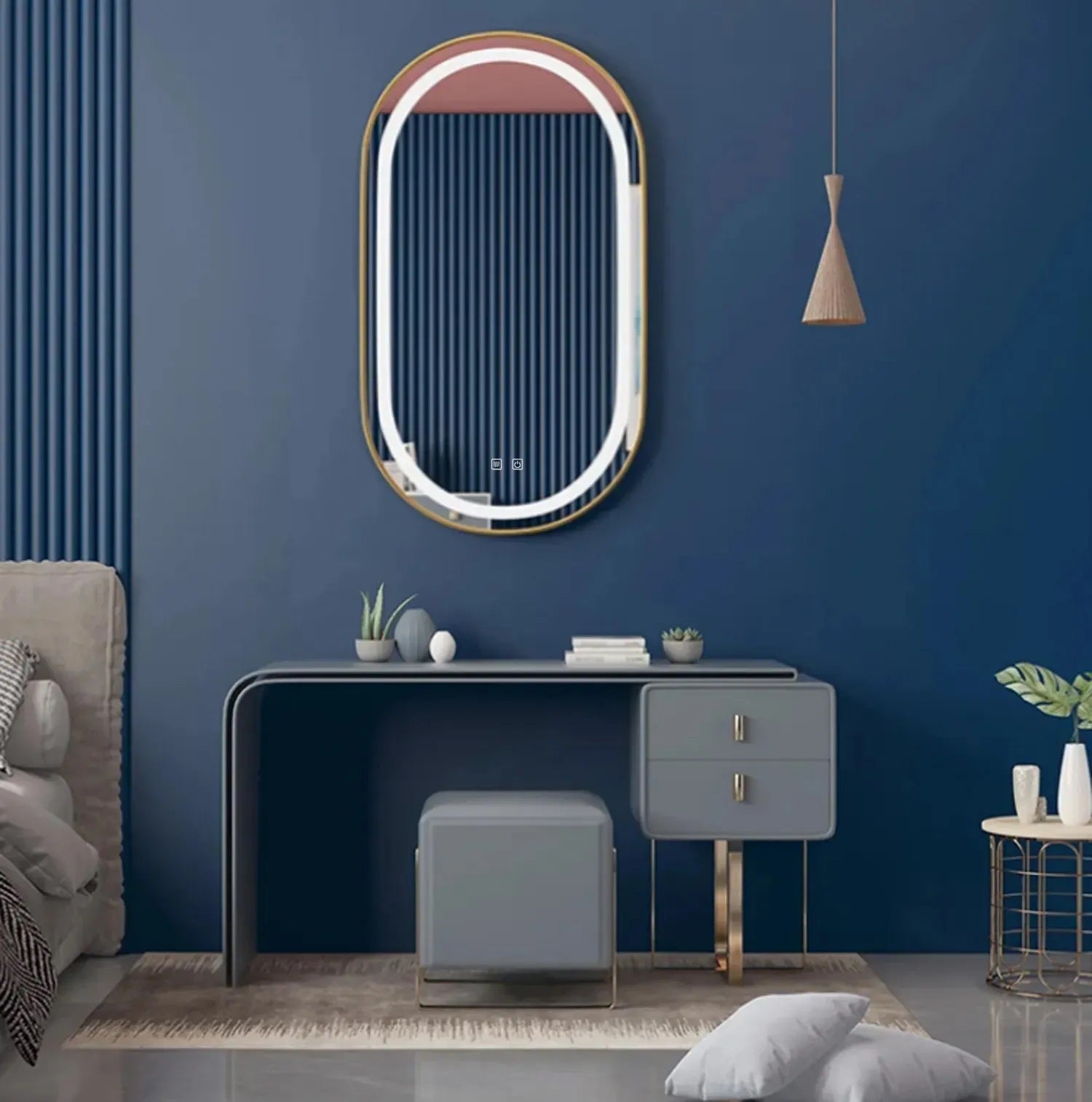 Огледало с осветление и подгрев OLL Brush Gold 60х90 см. - златен мат LED огледало за баня с нагревател и Touch Screen, KERANOVA