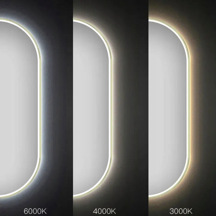 Огледало с осветление и подгрев OVL Gold 50х100 см. - LED баня 50x100 Gold, златен профил, 3 цвята светлина, touch, антифог, KERANOVA онлайн магазин
