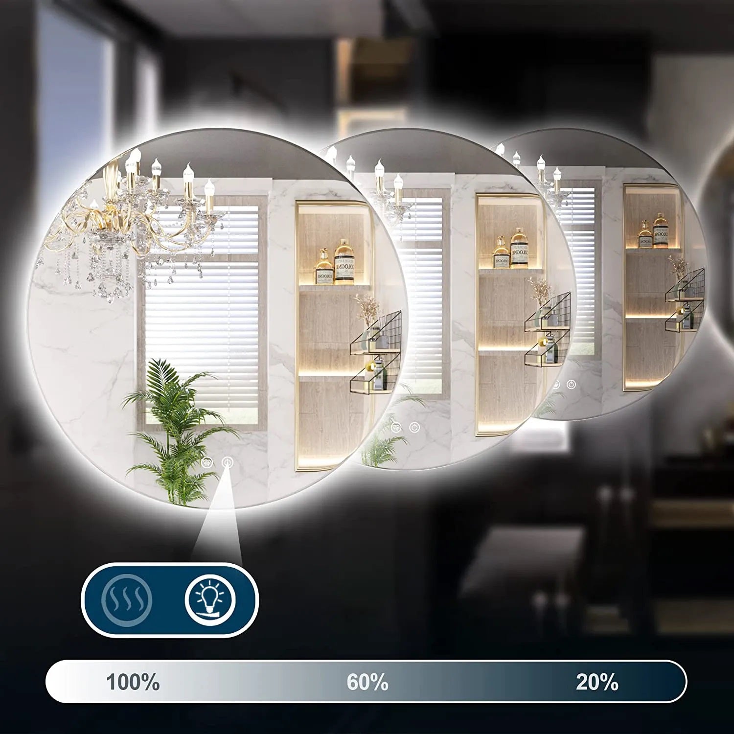 Огледало с осветление и подгрев Ф80 см. LED баня с три цвята светлина, димиране и антизапотяване – KERANOVA онлайн магазин