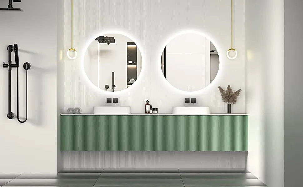 Огледало с осветление и подгрев Ф80 см. - кръгло LED огледало за баня с нагревател и три цвята светлина, онлайн магазин KERANOVA