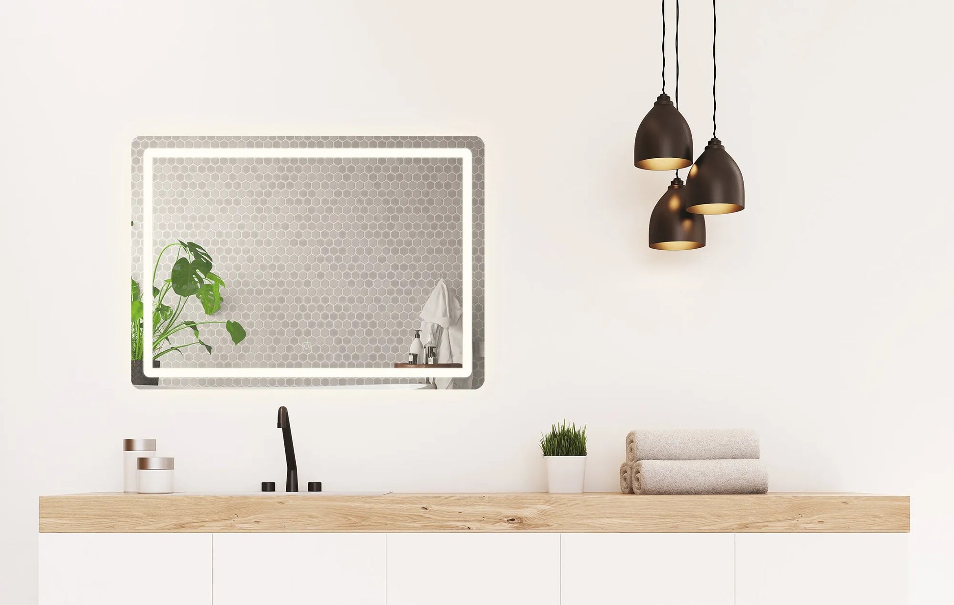Огледало с осветление SQUARE 80х60 см. в модерна баня, LED осветление 3 цвята, IP54 — онлайн магазин KERANOVA