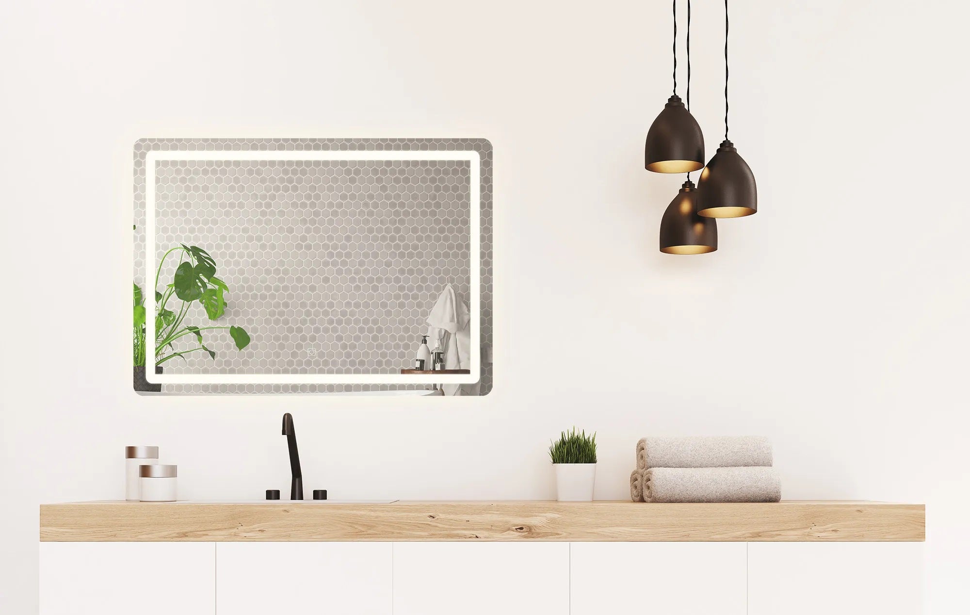 Огледало с осветление SQUARE 80х60 см. в модерна баня, LED осветление 3 цвята, IP54 — онлайн магазин KERANOVA