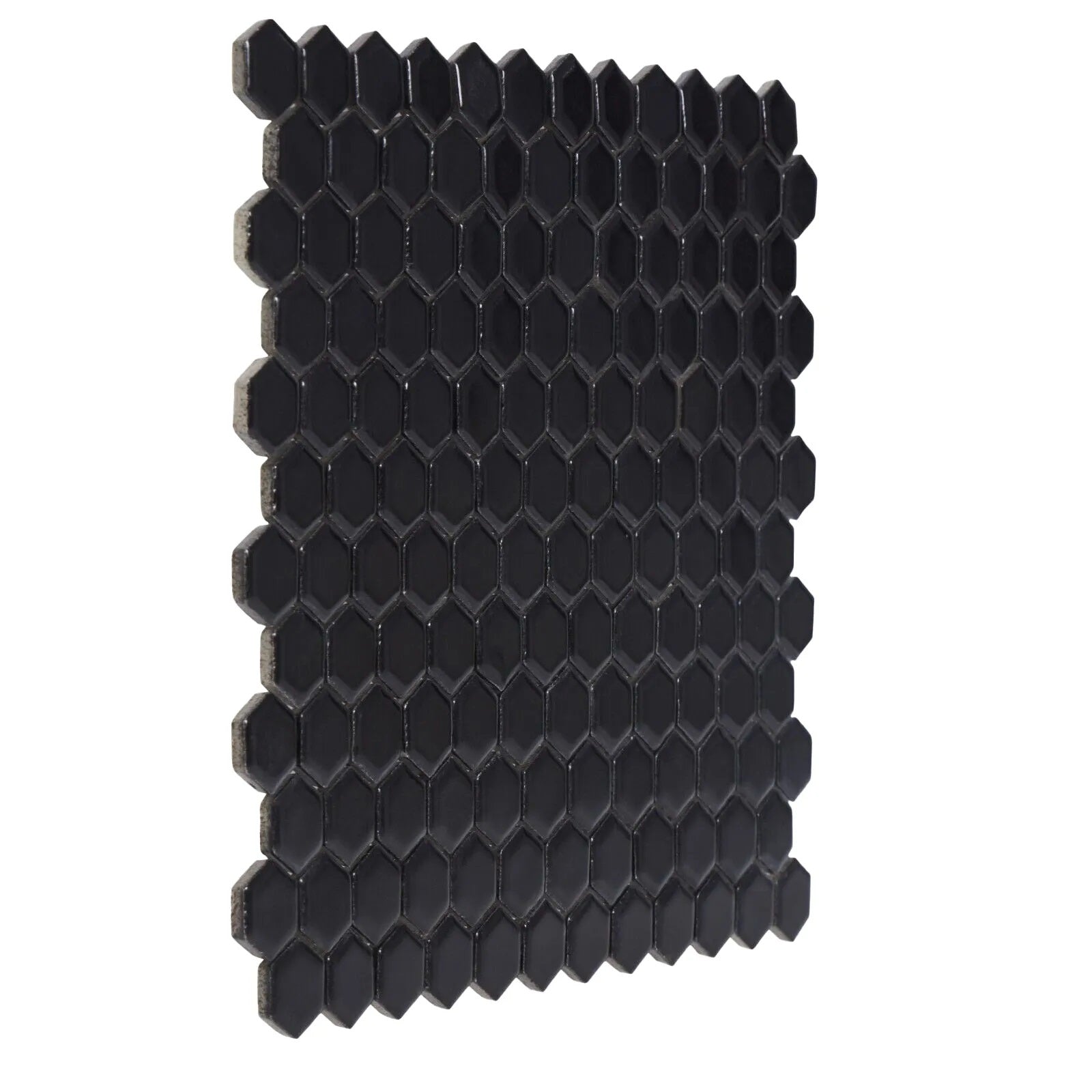 Мозайка 133425 Black декоративна керамична мозайка черна шестостенна 26.4x30.9 см, KERANOVA онлайн магазин за бани