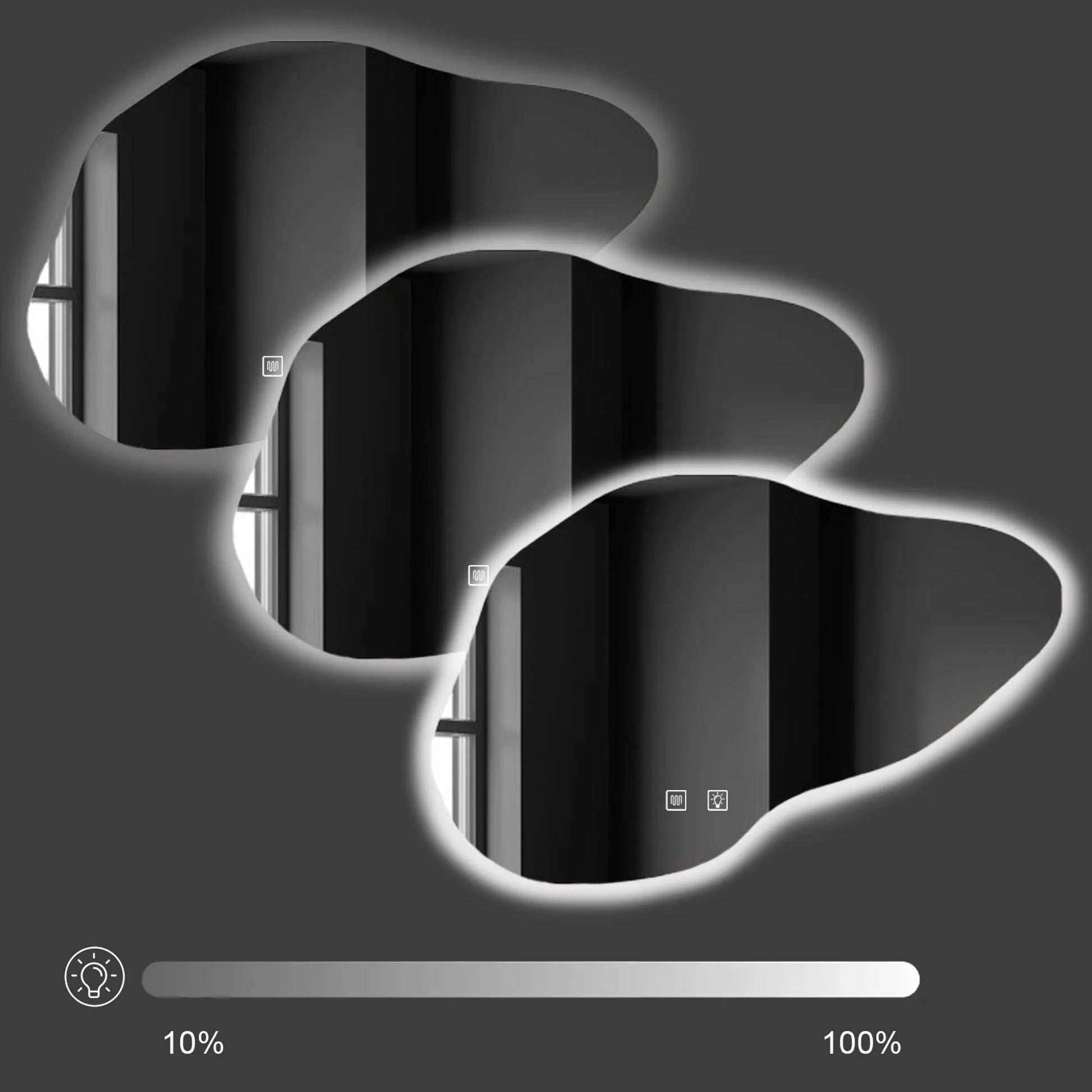 Огледало с осветление и подгрев Cloud B 100х70 см. - неравномерна органична форма, вградено LED осветление, антифог нагревател, touch управление, KERANOVA онлайн магазин