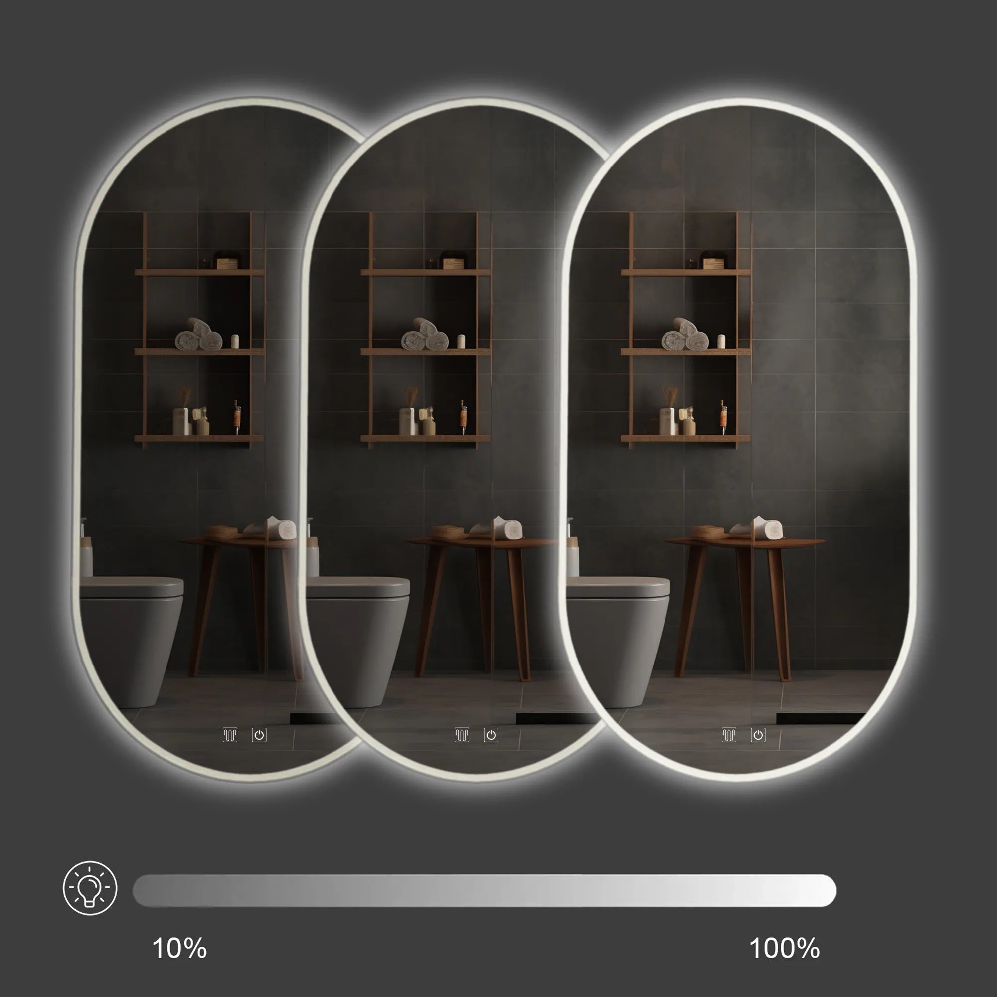 Огледало с осветление и подгрев EGJ 50х90 см. - LED огледало за баня с три цвята светлина, димиране, touch и антизамъгляване - KERANOVA