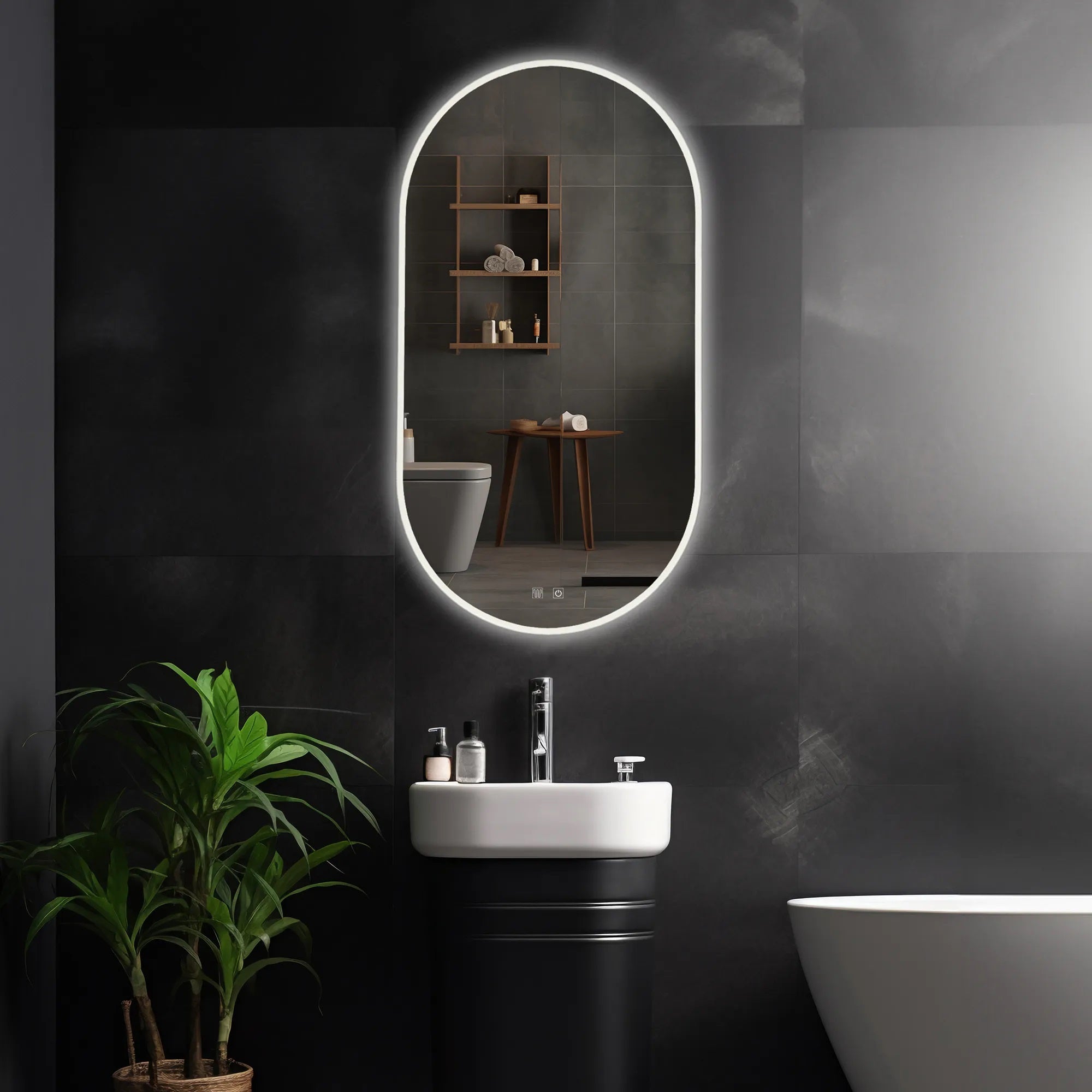 Огледало с осветление и подгрев EGJ 50х90 см. - LED огледало за баня с три цвята светлина, нагревател против замъгляване, KERANOVA