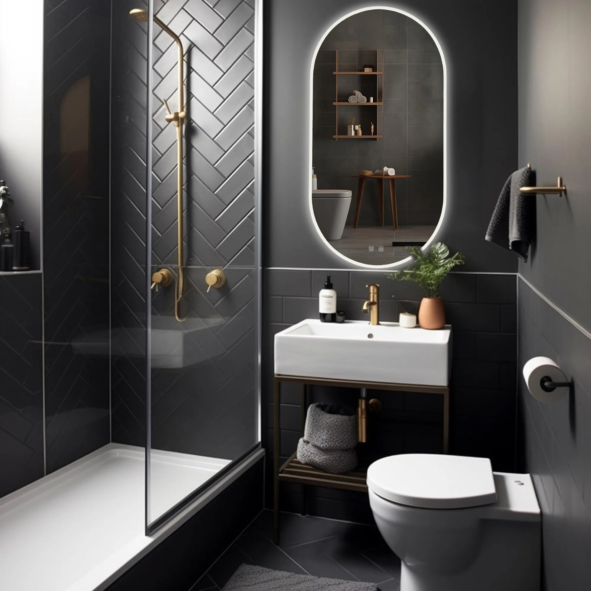 Огледало с осветление и подгрев EGJ 50х90 см. в модерна баня, LED огледало с подгряване и touch управление — KERANOVA онлайн магазин