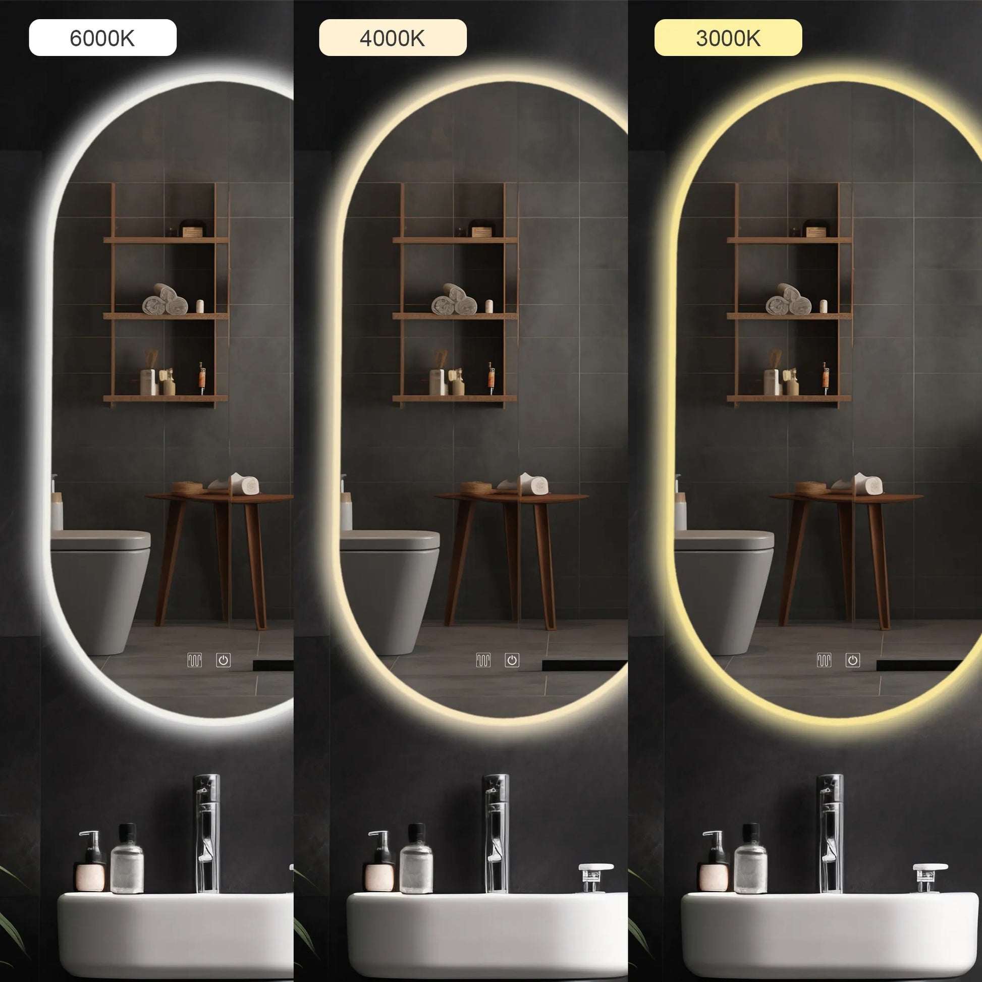 Огледало с осветление и подгрев EGJ 50х90 см. - LED баня 6500K/4000K/3000K, димер, touch, нагревател против замъгляване, KERANOVA онлайн магазин