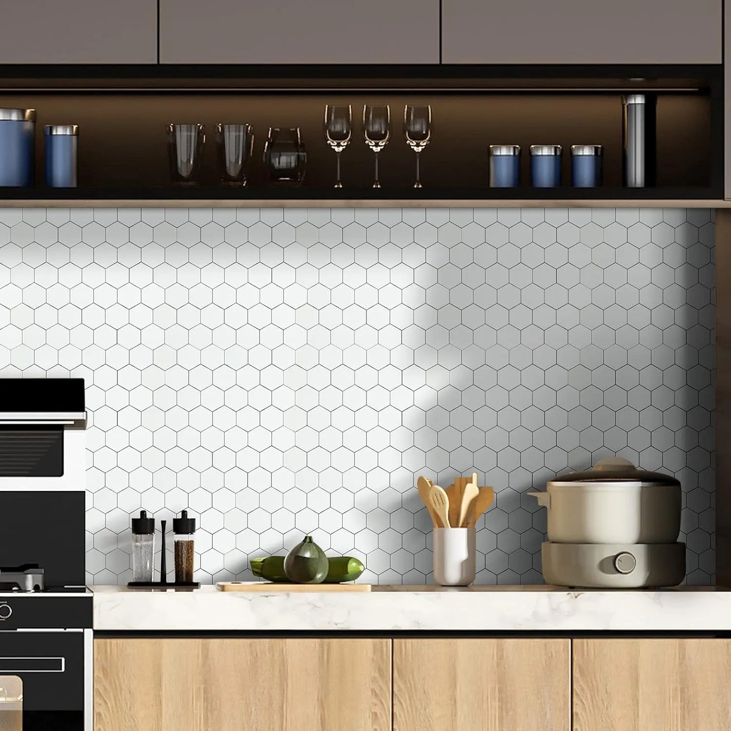 Мозайка 133422 White керамична декорация за баня и кухня, онлайн магазин KERANOVA - бяла шестоъгълна мозайка, размери лист 28.7x34.2 см