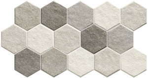 Hex Stonehenge Frost 26.5x51 – онлайн магазин за обзавеждане за бани KERANOVA, шесттонов хексагонален мозаечен дизайн