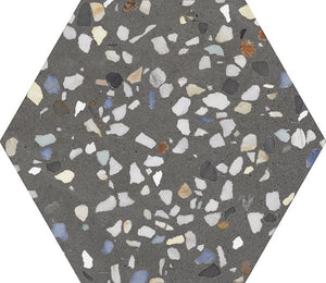 Hexa Cezanne Black 23x27 шестограмна плочка терацо дизайн за баня от онлайн магазин KERANOVA