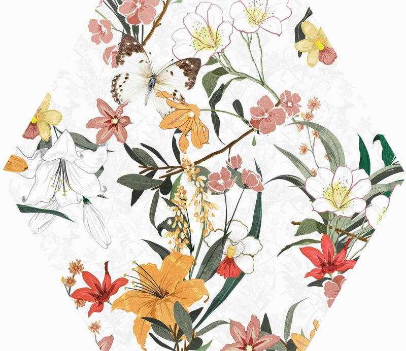 Колекция Hexa Paradise - ITT CERAMIC шестоъгълен цветен гранитогрес с флорален принт 23x27 см за стена и под, онлайн магазин KERANOVA