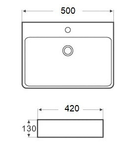 Мивка ICB 5042MW 50х42 см. - бял мат, тънкостенна мивка за плот 50x42x13,5 см, схема с размери за онлайн магазин KERANOVA